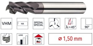 E.7632.1.0150 - frez FI 1.50 mm 3-ostrzowy długi powlekany uniwersalny NACHREINER