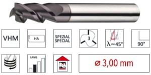 E.7632.1.0300 - frez FI 3.00 mm 3-ostrzowy długi powlekany uniwersalny NACHREINER