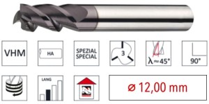 E.7632.1.1200 - frez FI 12.00 mm 3-ostrzowy długi powlekany uniwersalny NACHREINER